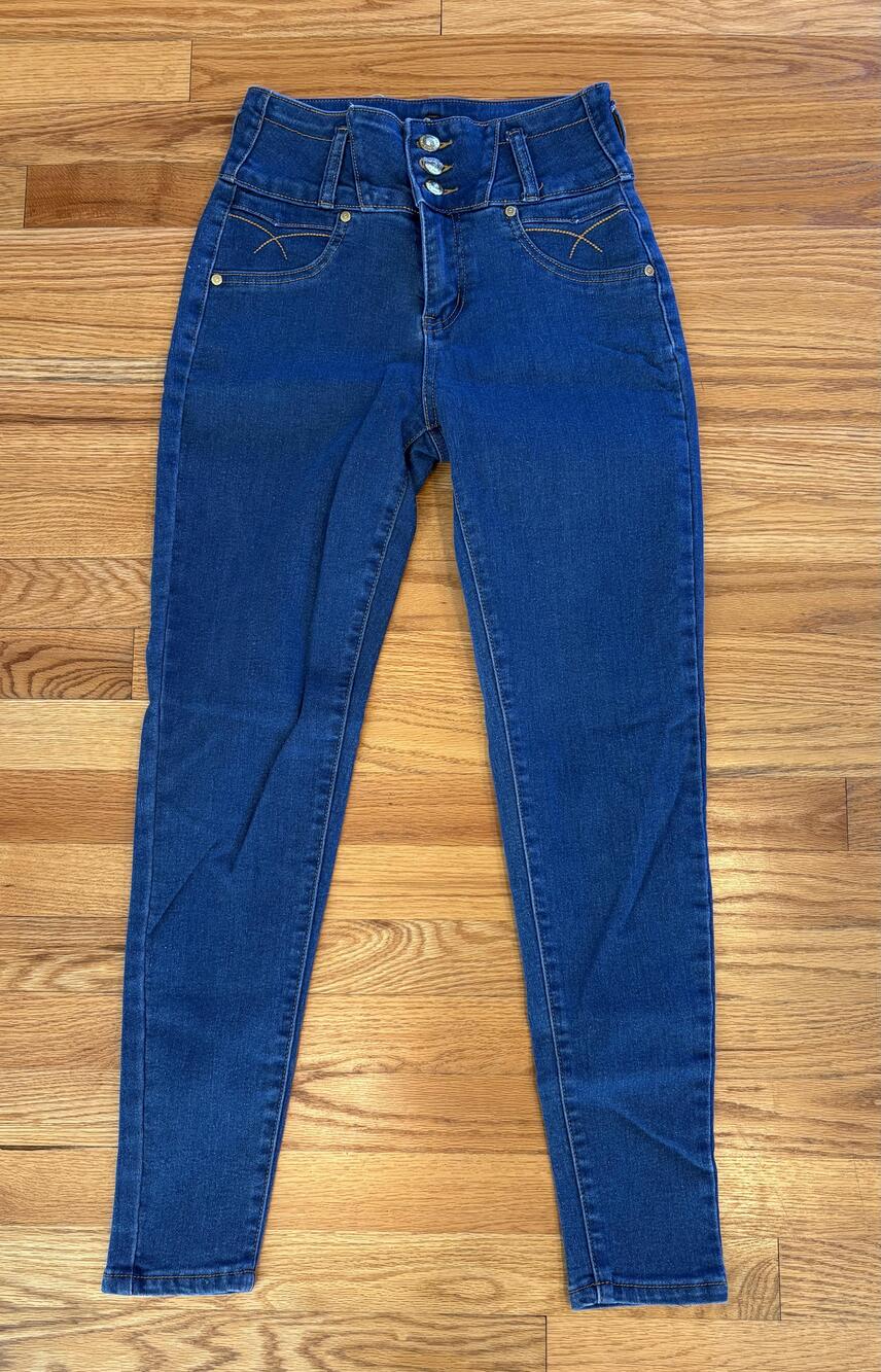 Kalowa Jeans Juniors 5 Blue Skinny Stretch Rhinestone Button Front